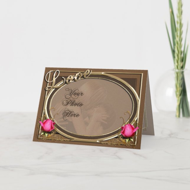 Tarjeta Festiva Marco subió cuero de la foto del amor del (Anverso)