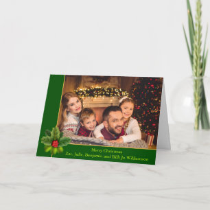Tarjeta Festiva Marco verde y dorado de los navidades con fotograf