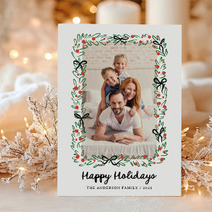Tarjeta Festiva Marco y lazo caprichosos   Foto Felices Fiestas