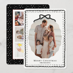 Tarjeta Festiva Marcos de garabatos negros y lazo para 4 fotos de 