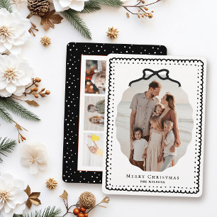 Tarjeta Festiva Marcos de garabatos negros y lazo para 4 fotos de