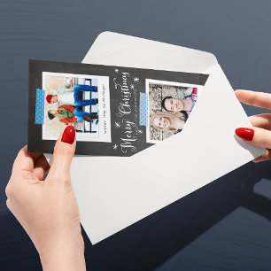 Tarjeta Festiva Marcos fotográficos de cinta de lavado azul y cart