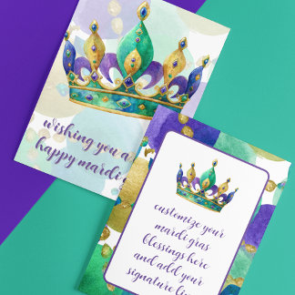 Tarjeta Festiva Mardi Gras Crown with Beads Greetings
