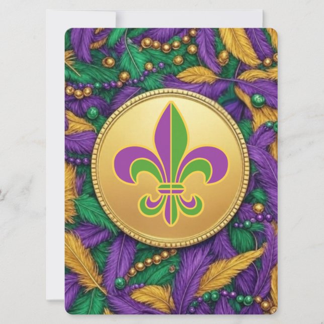 Tarjeta Festiva Mardi Gras Fleur de lis (Anverso)