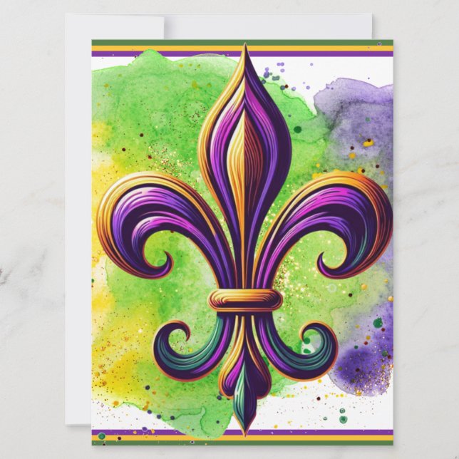 Tarjeta Festiva Mardi Gras Fleur de lis (Anverso)