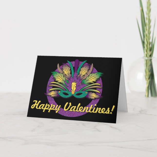 Tarjeta Festiva Mardi Gras Mask Valentines (Anverso)