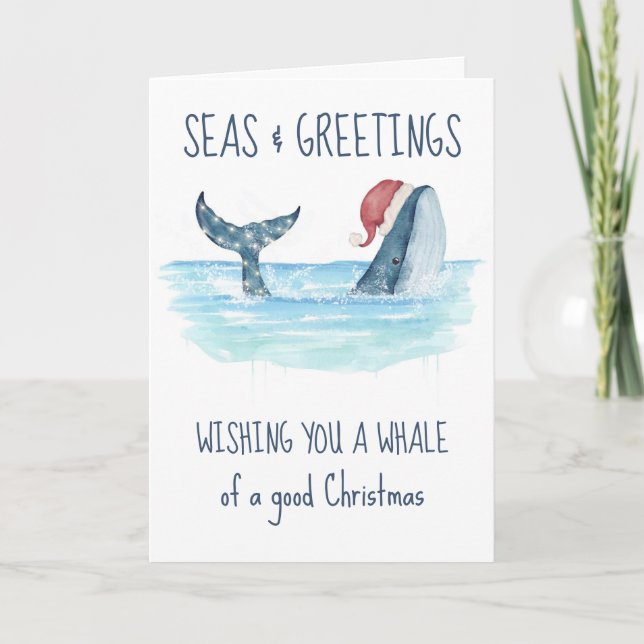 Tarjeta Festiva Mares de ballena y saludos Navidades náuticos (Anverso)