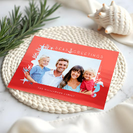 Tarjeta Festiva Mares de coral y saludos marco de foto oceánica