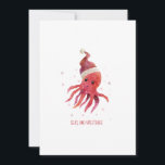 Tarjeta Festiva Mares de Octopus y saludos Santa Hat<br><div class="desc">Qué diseño tan encantador para los amantes del océano. Un Octopus festivo de Navidades creado en acuarela, con un lindo Sombrero de Santa Encima encaramado en su cabeza. Adorable. El mensaje principal dice Mares y saludos con una fuente de moda, pero esto se puede cambiar fácilmente. En la parte trasera...</div>