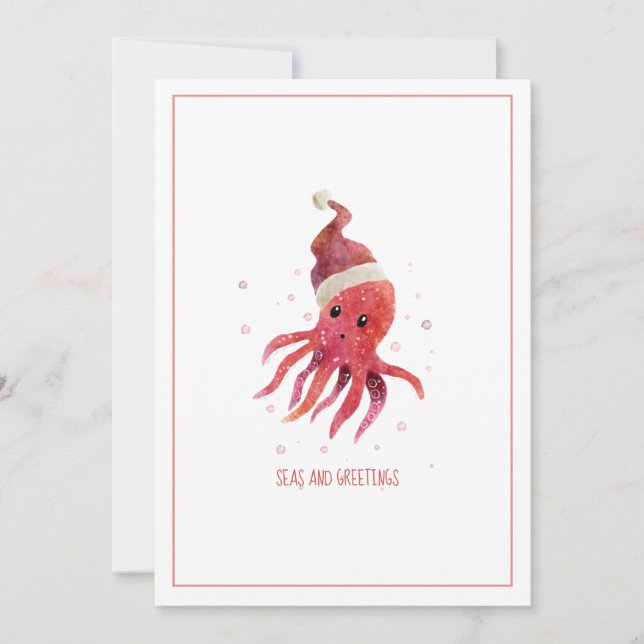 Tarjeta Festiva Mares de pulpo y saludos Santa Hat (Anverso)