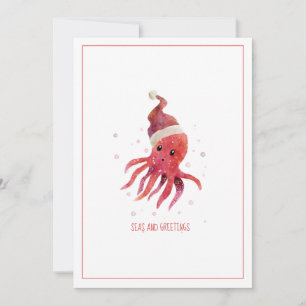Tarjeta Festiva Mares de pulpo y saludos Santa Hat