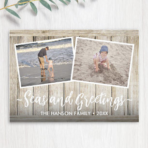 Tarjeta Festiva Mares y saludos 5 Photo Beach Vacation Wood