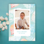 Tarjeta Festiva Mares Y Saludos De Las Colores De Agua De La Cubie<br><div class="desc">Una tarjeta de vacaciones de la cáscara de acuarela que desea mares y saludos con un fondo de la cáscara de acuarela y foto.</div>
