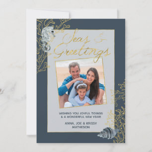 Tarjeta Festiva Mares y saludos de los Navidades costeros de la ma