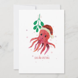Tarjeta Festiva Mares y saludos de pulpo bonitos Mistleto