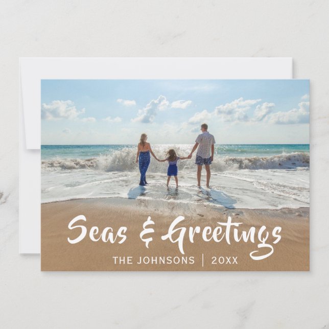 Tarjeta Festiva Mares y saludos |Foto de la playa (Anverso)