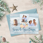 Tarjeta Festiva Mares y saludos Foto de Madera Costera<br><div class="desc">Envíe cálidos deseos de Navidades desde la playa con esta tarjeta personalizada de vacaciones costeras con 3 fotos y "Mares y saludos" en tipografía manuscrita. En el centro hay un grupo de conchas acuáticas, con un fondo de madera en la playa. *Si necesitas ayuda con este diseño o productos a...</div>