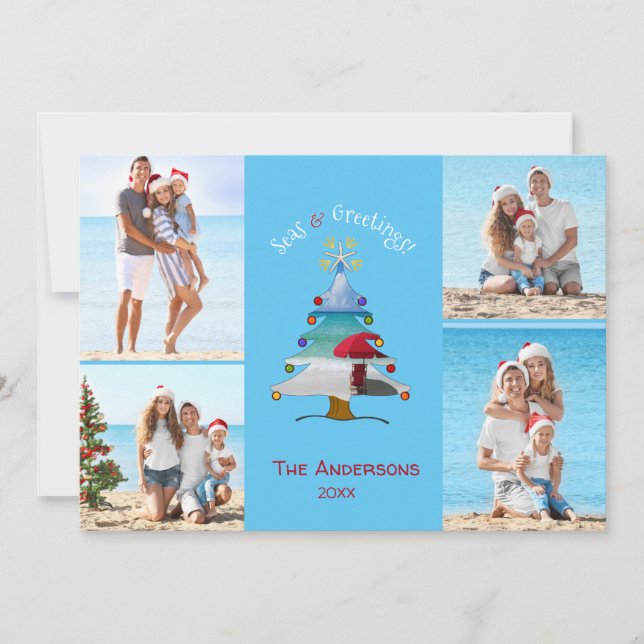 Tarjeta Festiva Mares y saludos Foto Navidades de playa Hol (Anverso)