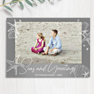 Tarjeta Festiva Mares y saludos Gray Photo Beach Starfish