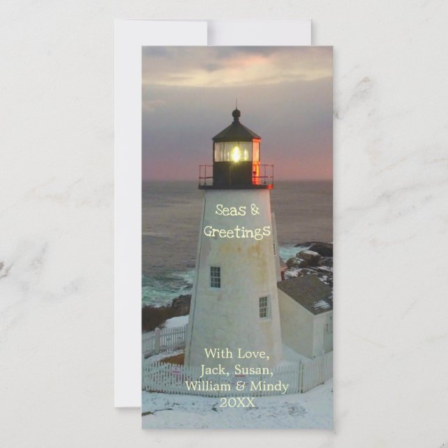 Tarjeta Festiva Mares y saludos Maine Lighthouse  (Anverso)