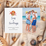 Tarjeta Festiva Mares y saludos Mares Fotografías Saludos De Festi<br><div class="desc">Tarjeta de saludo Nautical Holiday está pintada a mano con acuarela y coral "Mares y saludos". Añade tu foto familiar favorita.</div>