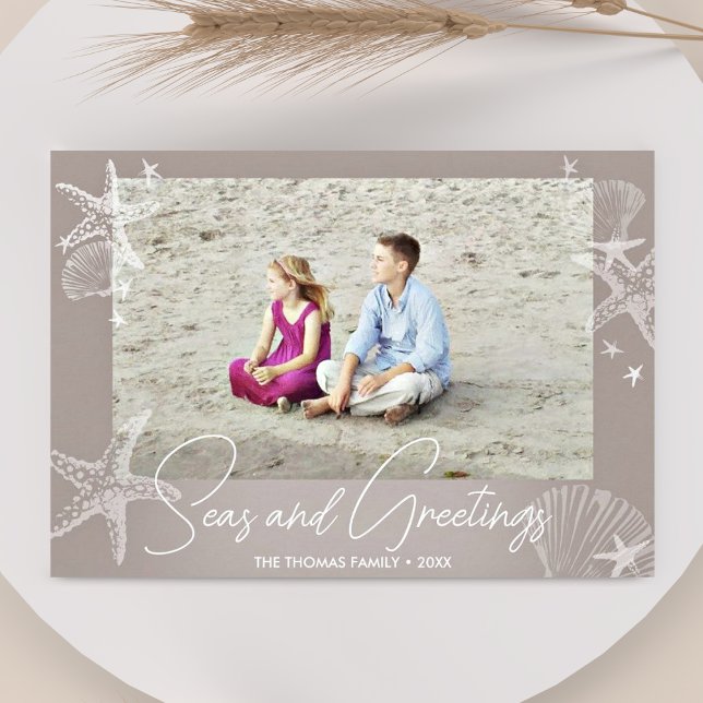 Tarjeta Festiva Mares y saludos Moda Neutral Photo Beach Starfish (Subido por el creador)