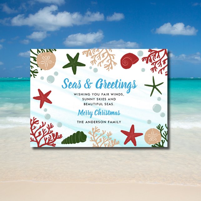 Tarjeta Festiva Mares y saludos Nautical Ocean Beach Blue (Subido por el creador)