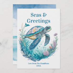 Tarjeta Festiva Mares y saludos Navidades costeros acuarela