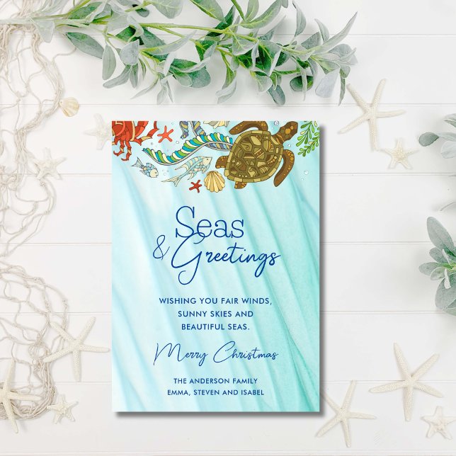 Tarjeta Festiva Mares y saludos Navidades de Nautical Ocean Beach (Subido por el creador)