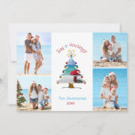 Tarjeta Festiva Mares y saludos Navidades de Photo Beach<br><div class="desc">Deséenles un saludo de Temporada esta temporada navideña con esta bonita tarjeta de Navidades de la playa de collage con fotos con el saludo, "Mares y saludos" en letra abovedada que presenta una playa de arena blanca, paraguas rojos de playa, y el paisaje marino dentro de un caprichoso árbol de...</div>