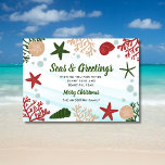 Tarjeta Festiva Mares y saludos Playa Nautical Ocean Beach Green<br><div class="desc">Envíe saludos de vacaciones a la familia y amigos con esta elegante tarjeta de vacaciones costeras. El diseño presenta un diseño de acuarela submarina y conchas multicolor,  junto con su nombre y saludo personalizado personalizado. Disponible en diseños rojos,  azules o verdes. Diseño ©Rosalind Moore</div>