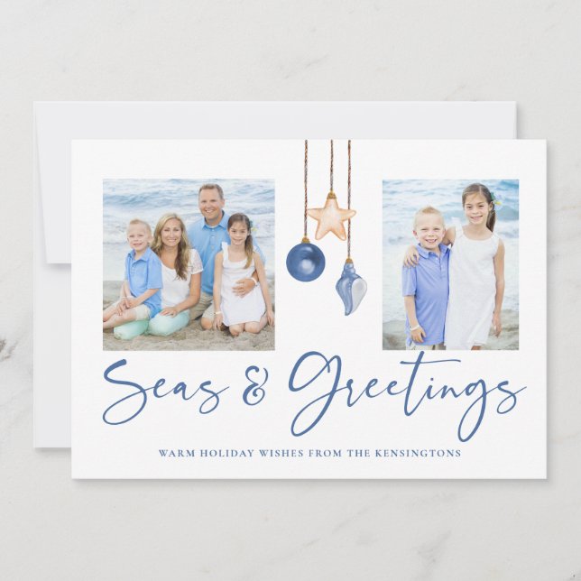 Tarjeta Festiva Mares y saludos Seashell Ornament Holiday Photo (Anverso)
