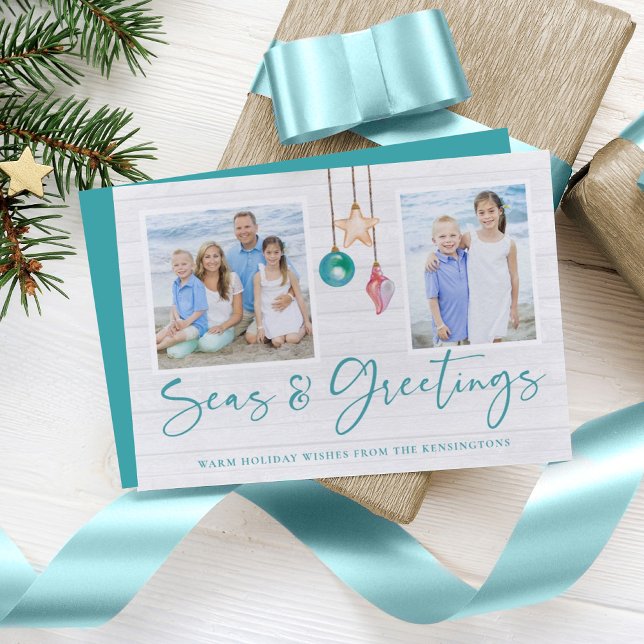Tarjeta Festiva Mares y saludos Seashell Ornament Holiday Photo (Subido por el creador)
