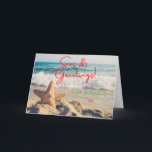 Tarjeta Festiva Mares y saludos Starfish and Beach Coastre<br><div class="desc">Tarjeta de vacaciones Mares y Saludos Starfish and Beach Coastal</div>