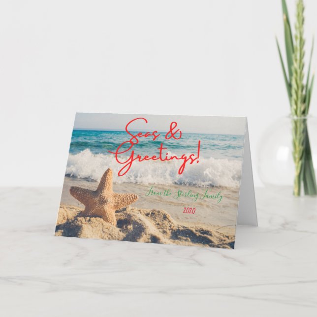 Tarjeta Festiva Mares y saludos Starfish and Beach Coastre (Anverso)