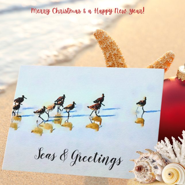 Tarjeta Festiva Mares y saludos~Tarjeta de Navidades Sandpipers (Subido por el creador)