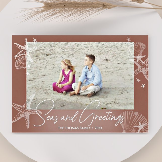 Tarjeta Festiva Mares y saludos Terracotta Photo Beach Starfish (Subido por el creador)