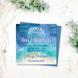 Tarjeta Festiva Mares y saludos Vacaciones Nautical Ocean Beach<br><div class="desc">Envíe saludos de vacaciones a la familia y amigos con esta elegante tarjeta de vacaciones costeras. El diseño presenta un diseño de acuarela y acuarela azul,  con tu nombre personalizado y saludo personalizado - mostrado con "Feliz Navidad". Diseño ©Rosalind Moore, </div>