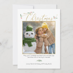 Tarjeta Festiva Marfil minimalista + Oro Whimsical Foto Familiar