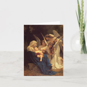 Tarjeta Festiva María, niño Jesús y ángeles - con mensaje