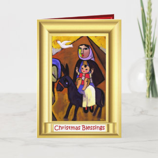 Tarjeta Festiva Maria y Jesús en un burro