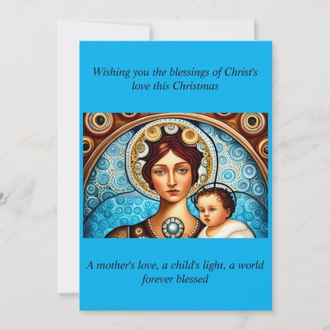 Tarjeta Festiva María y Jesús Navidades arte y cita (Anverso)