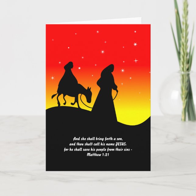 Tarjeta Festiva María y José, versículo de las escrituras bíblicas (Anverso)