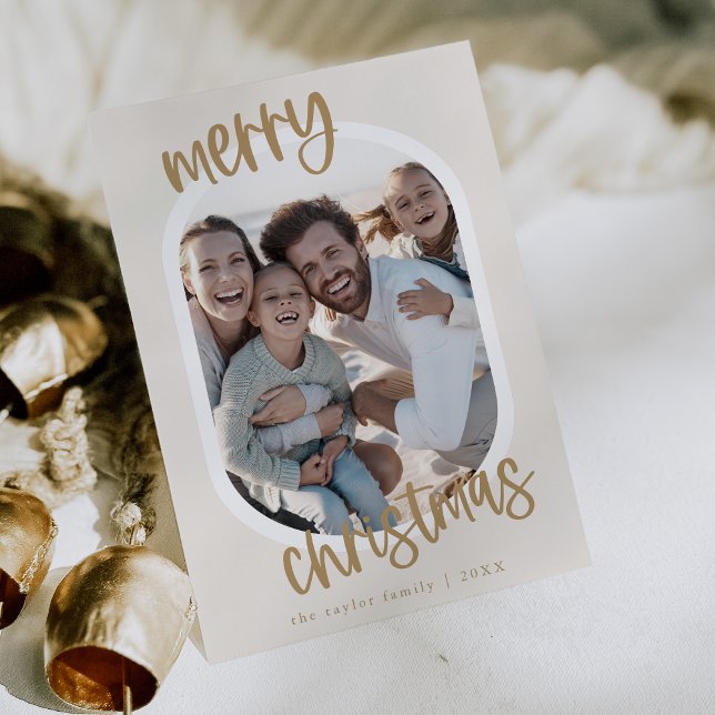 Tarjeta Festiva MARIAH Navidades de diversión familiares Gold Retr (MARIAH Gold Retro Family Fun Christmas Photo Holiday Card)
