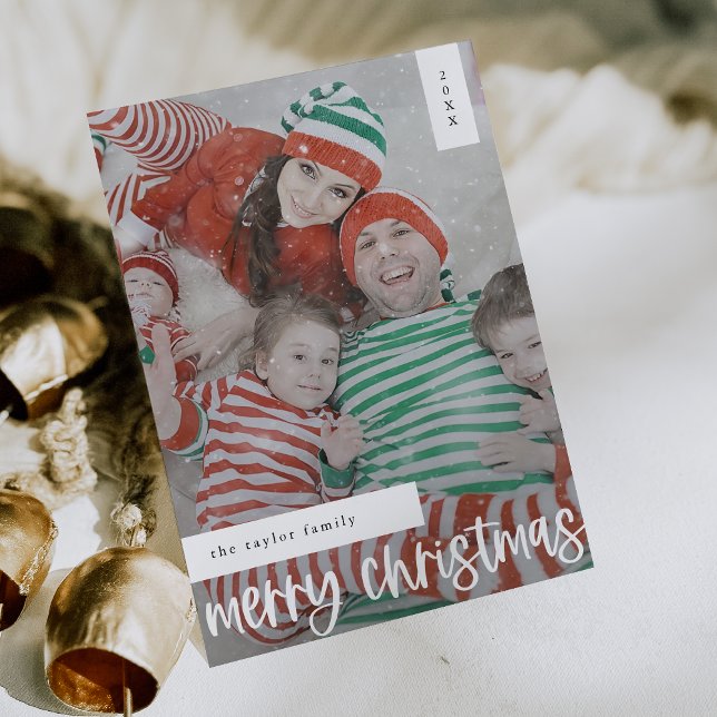 Tarjeta Festiva MARIAH Navidades de fotografía familiares Black Ea (MARIAH Black Easy Modern Family Photo Christmas Holiday Card)