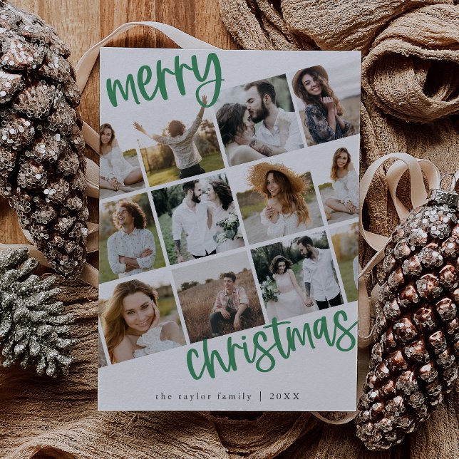 Tarjeta Festiva MARIAH Navidades multifoto de familia Green Fun (MARIAH Green Fun Family Multi Photo Christmas Holiday Card)
