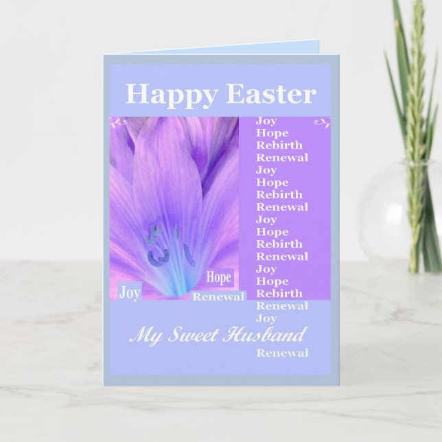 Tarjeta Festiva MARIDO - Pascua feliz con el lirio - púrpura y (Anverso)