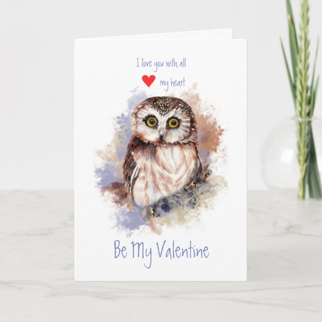 Tarjeta Festiva Marido Valentine Love Heart Cute Owl Bird (Anverso)