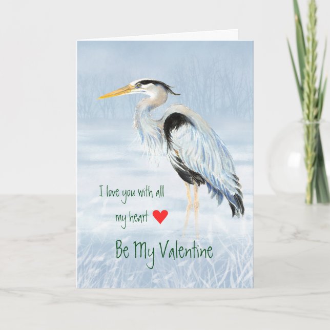 Tarjeta Festiva Marido Valentine Love my Heart Great Blue Heron (Anverso)