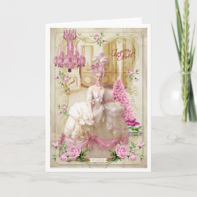 Tarjeta Festiva Marie Antoinette  Versailles Pink Christmas Card (Anverso)